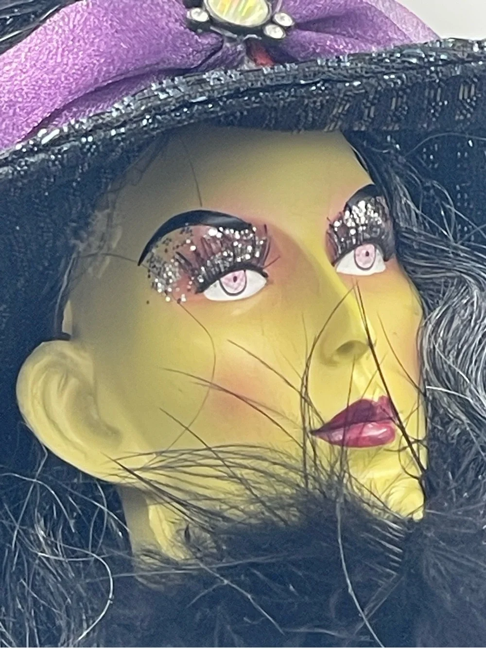 28” Whimsical Halloween Gothic Victorian Wicked Witch Shelf Sitter w/ Green Face